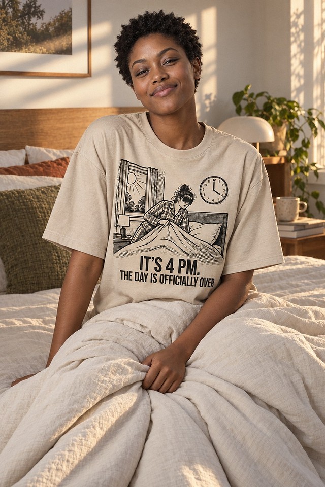 The shirt worn sitting on a bed in the afternoon, duvet pulled over the lap