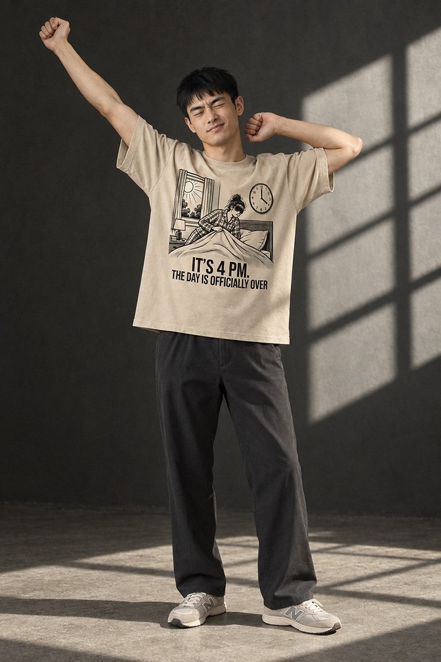 The shirt worn in a dark studio, one arm stretched up through a window of daylight